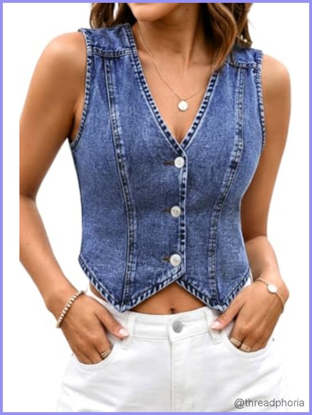 Women's Cropped Denim Vest V-Neck Sleeveless Button Up Y2K Country Style Jean